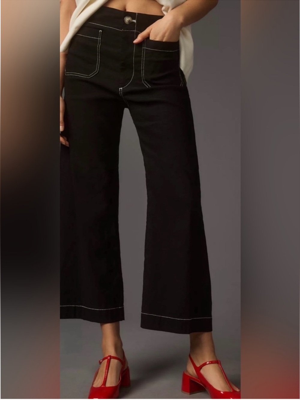 Maeve The Colette Crop Wide-Leg Pants Contrast-Stitch Edition - Size 31